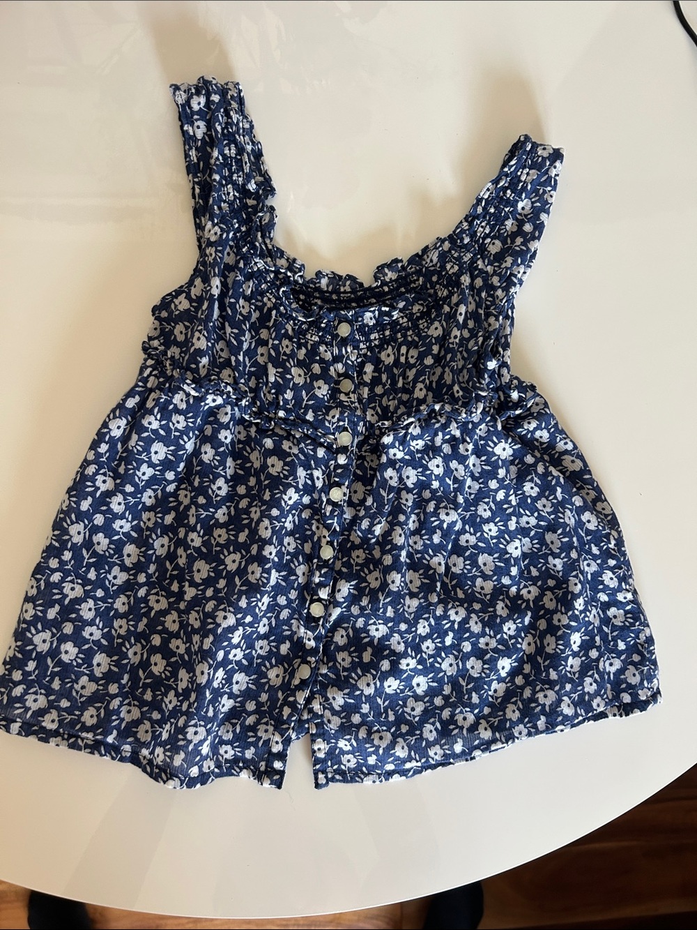 Ralph Lauren Navy and White Floral Button Tank